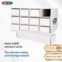 BCW 12 x 800ct boxes organized compartments for quick retrieval.