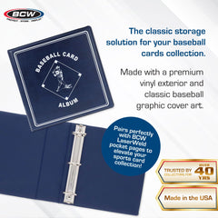 BCW Baseball 3\" Album blue D-ring enables smooth page turning and secure storage.