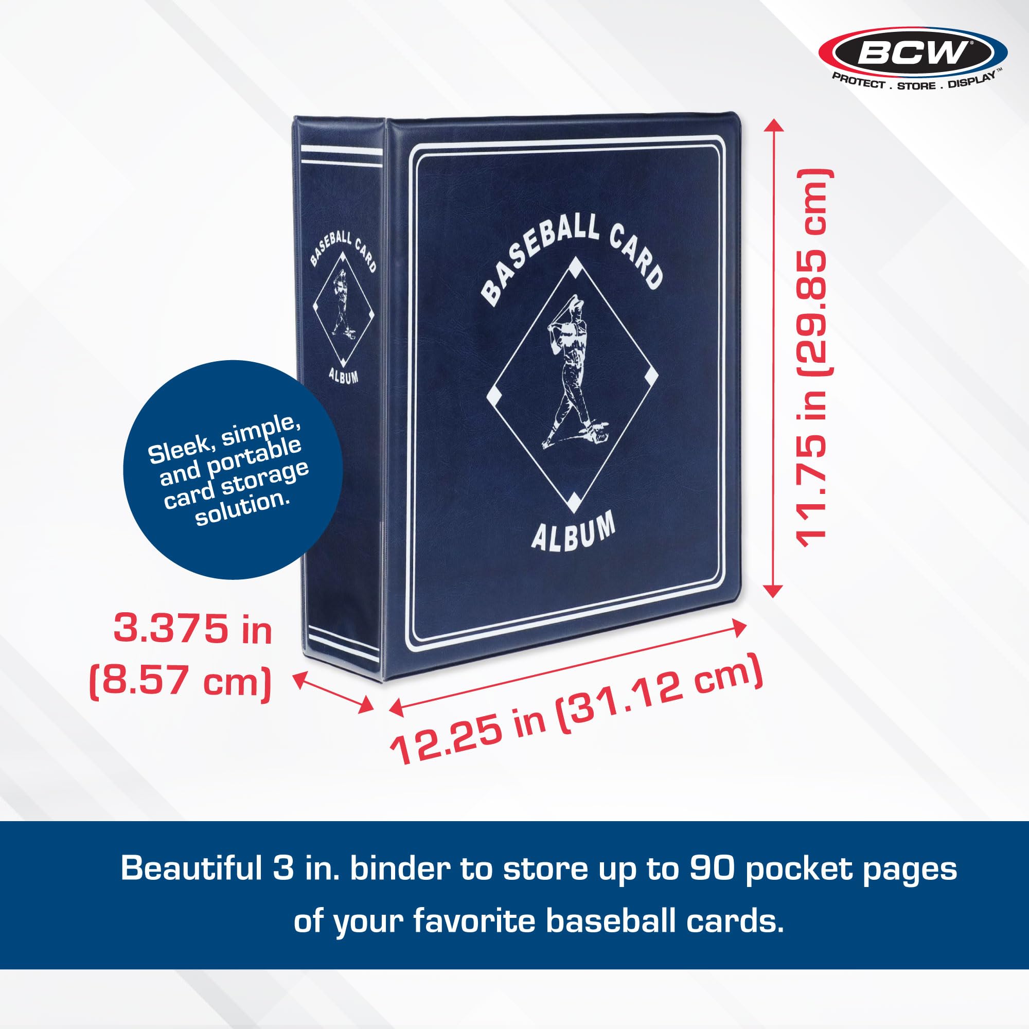 BCW Baseball 3\" Album blue spine highlights sturdy construction for daily use.