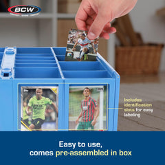Exterior slots on the blue BCW bin for quick labeling.