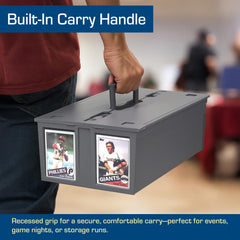 Hinged lid design of BCW bin protecting cards from dust