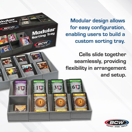 BCW modular sorting tray movable base close-up for flexible card orientation