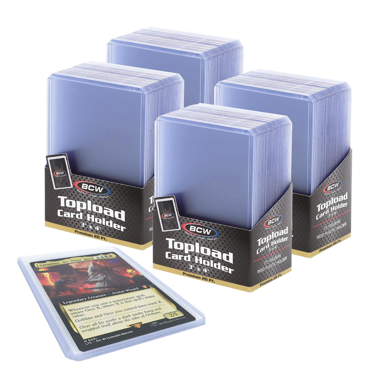 BCW Premium 3x4 top-loaders show exterior dimensions for secure trading card protection.