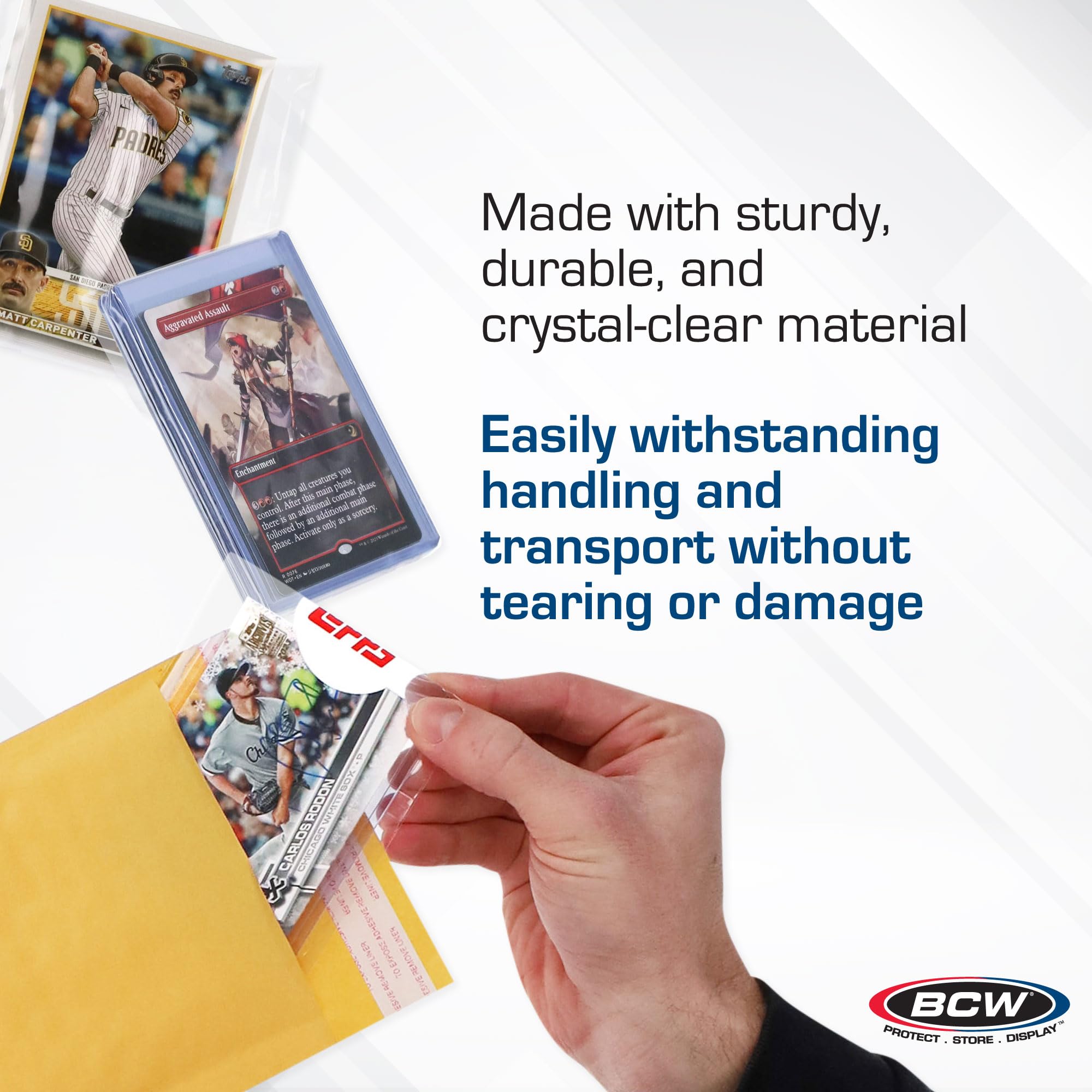 BCW team bags in action for safe storage and shipping of trading cards