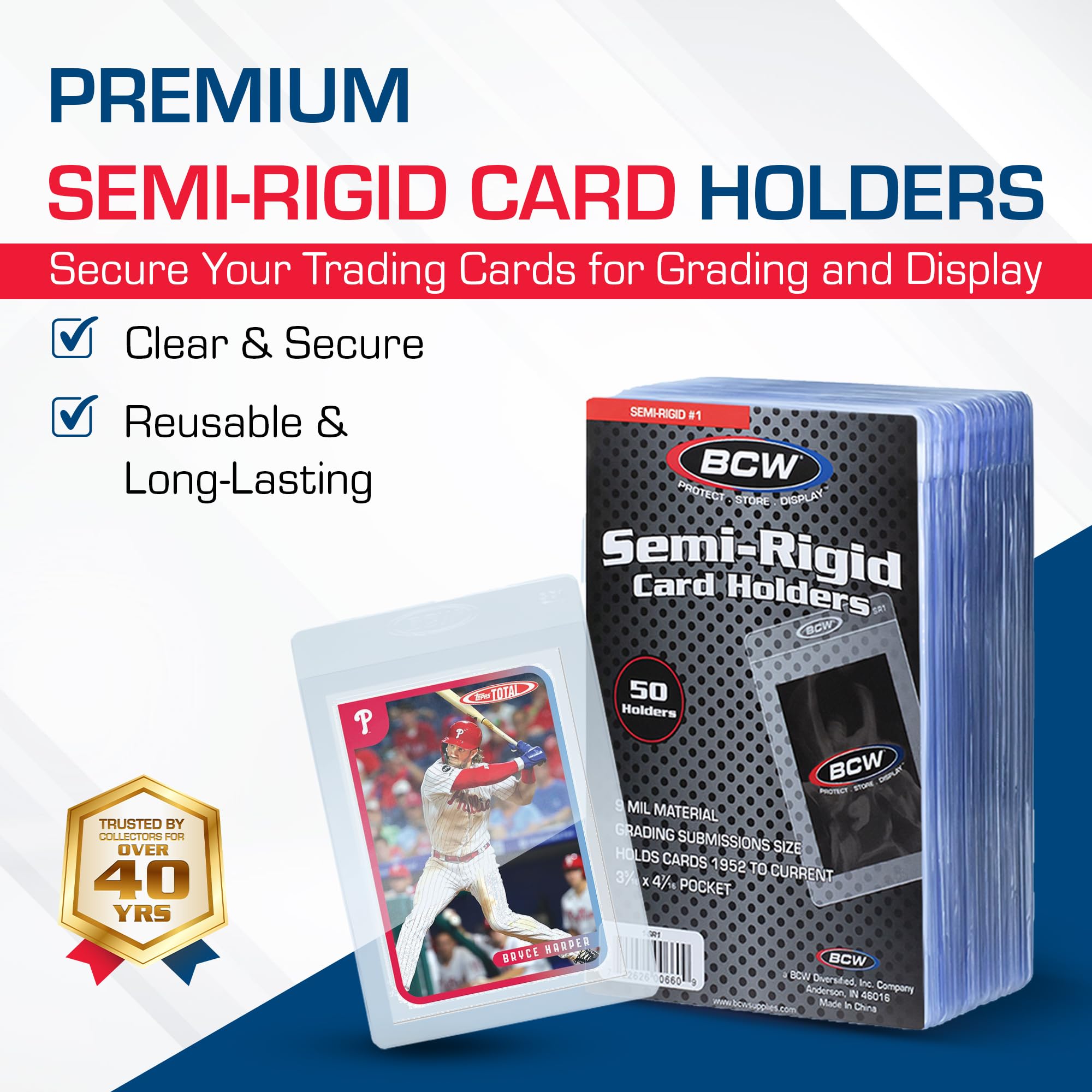 BCW 100-pack back view showing stackable protective holders
