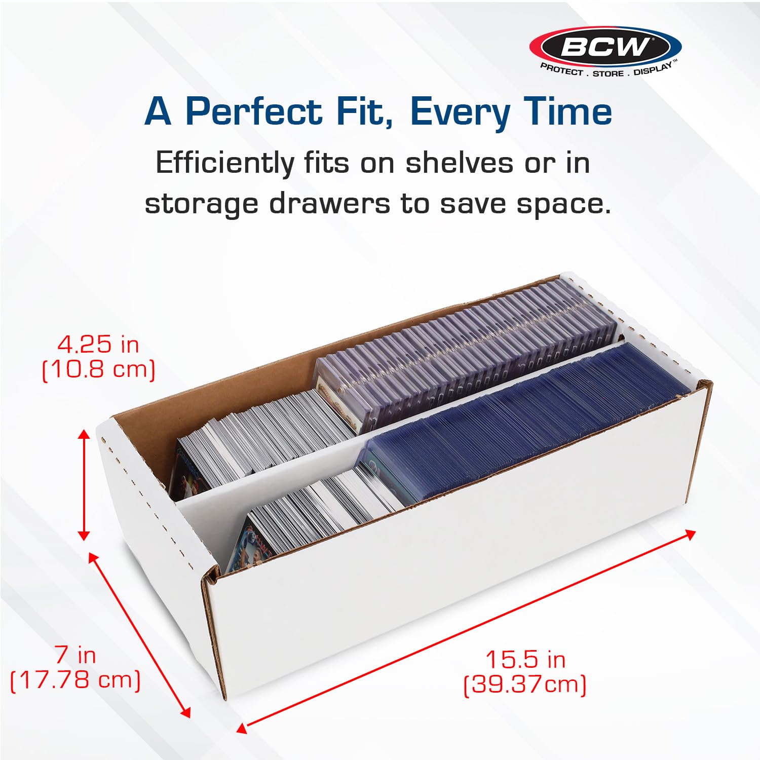 BCW Shoe Storage Card Box interior dimensions illustrate snug card fit.