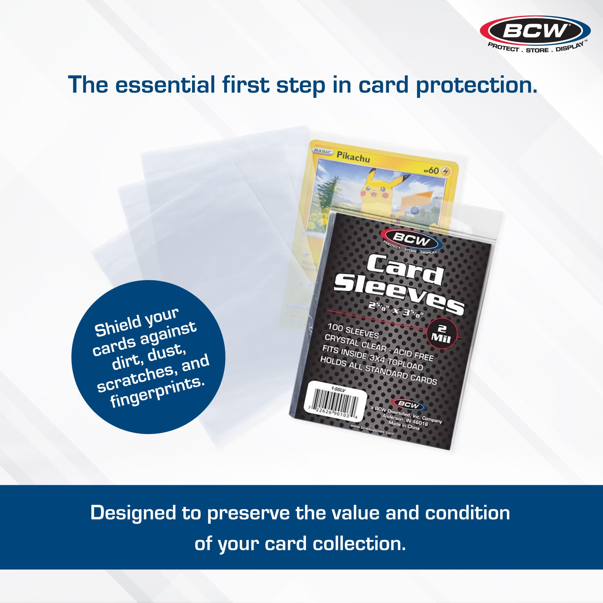 BCW sleeves stacked transparently for organized card storage and display.