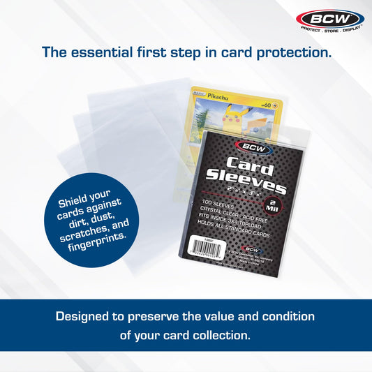 BCW sleeves stacked transparently for organized card storage and display.
