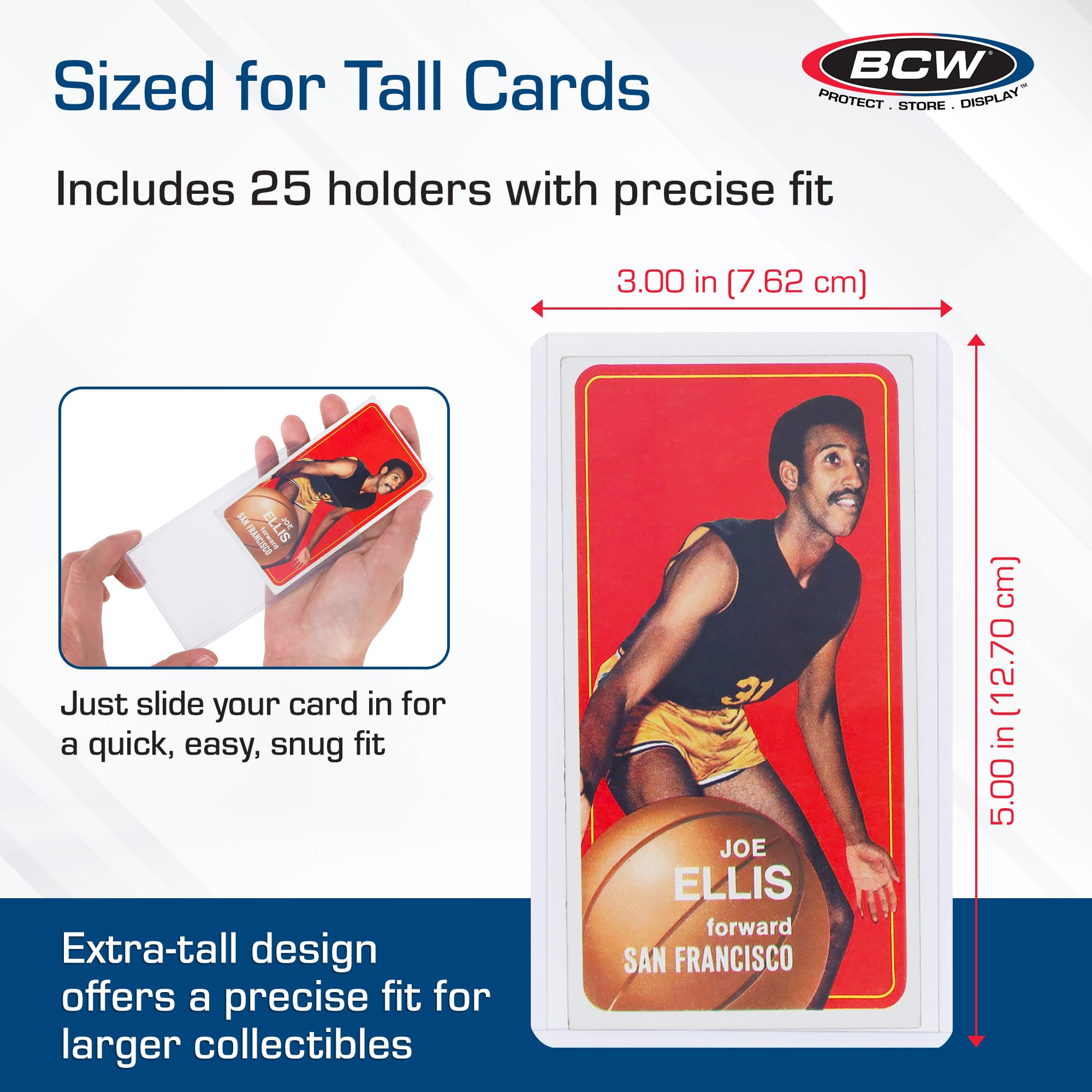 BCW tall card toploader provides precise dimensions for a snug fit