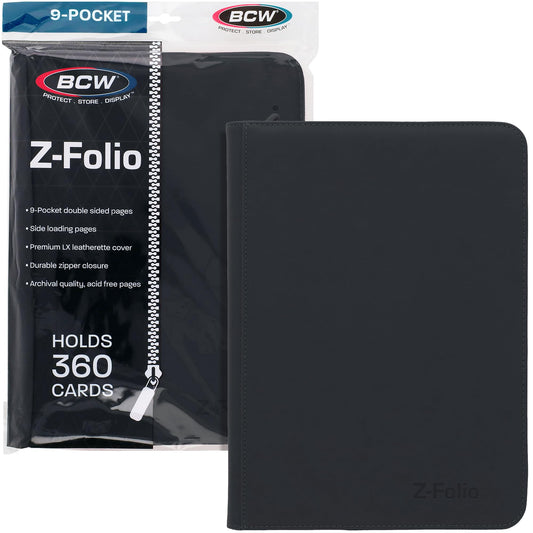BCW Top Loader Binder 9-Pocket LX cover in black leatherette for durable professional presentation.