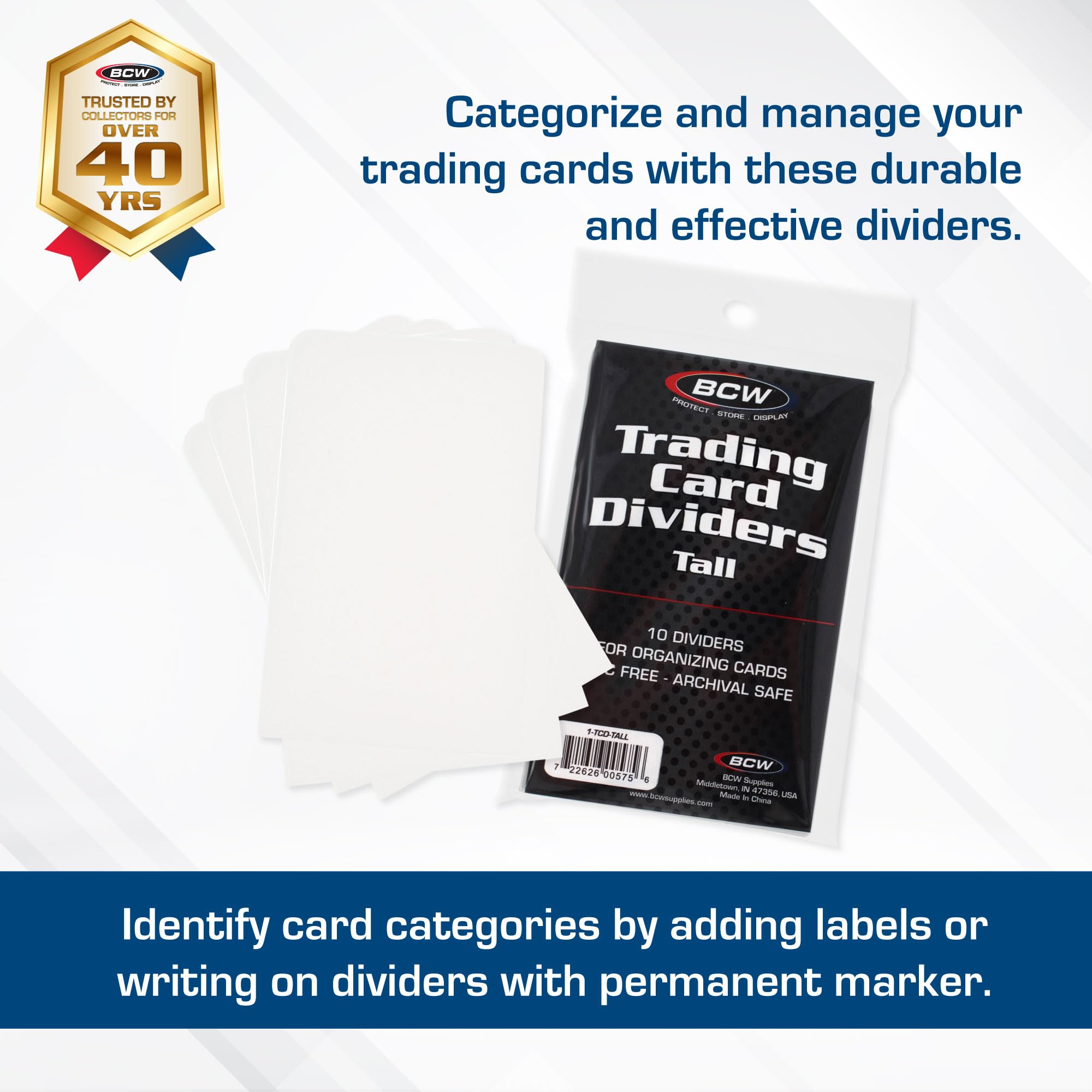 BCW 30 point HDPE trading card dividers protect cards while maintaining durability