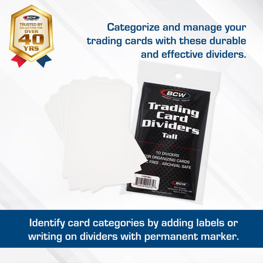 BCW 30 point HDPE trading card dividers protect cards while maintaining durability