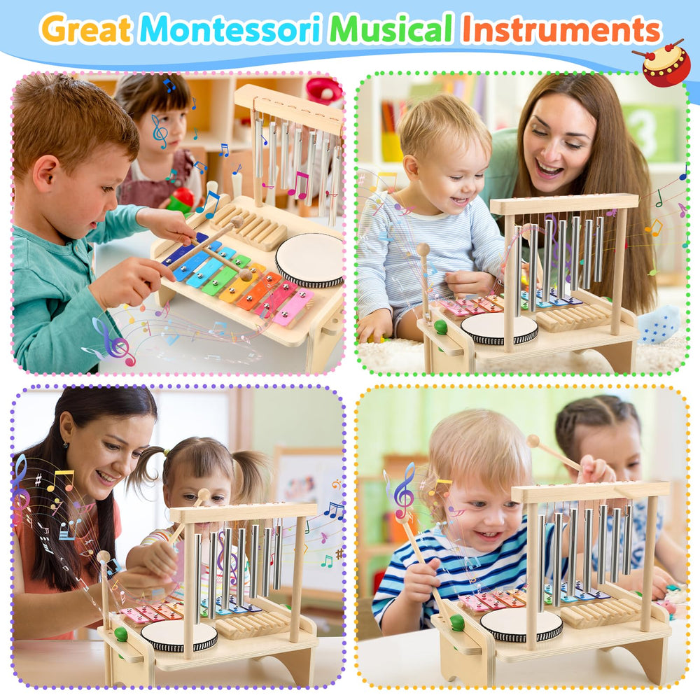 BCY hohipi contents image shows xylophone, wind chime, drum, scraper, gavels.