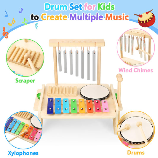 BCY hohipi Kids Drum Set Xylophone close-up, colorful keys match scales for creative play.