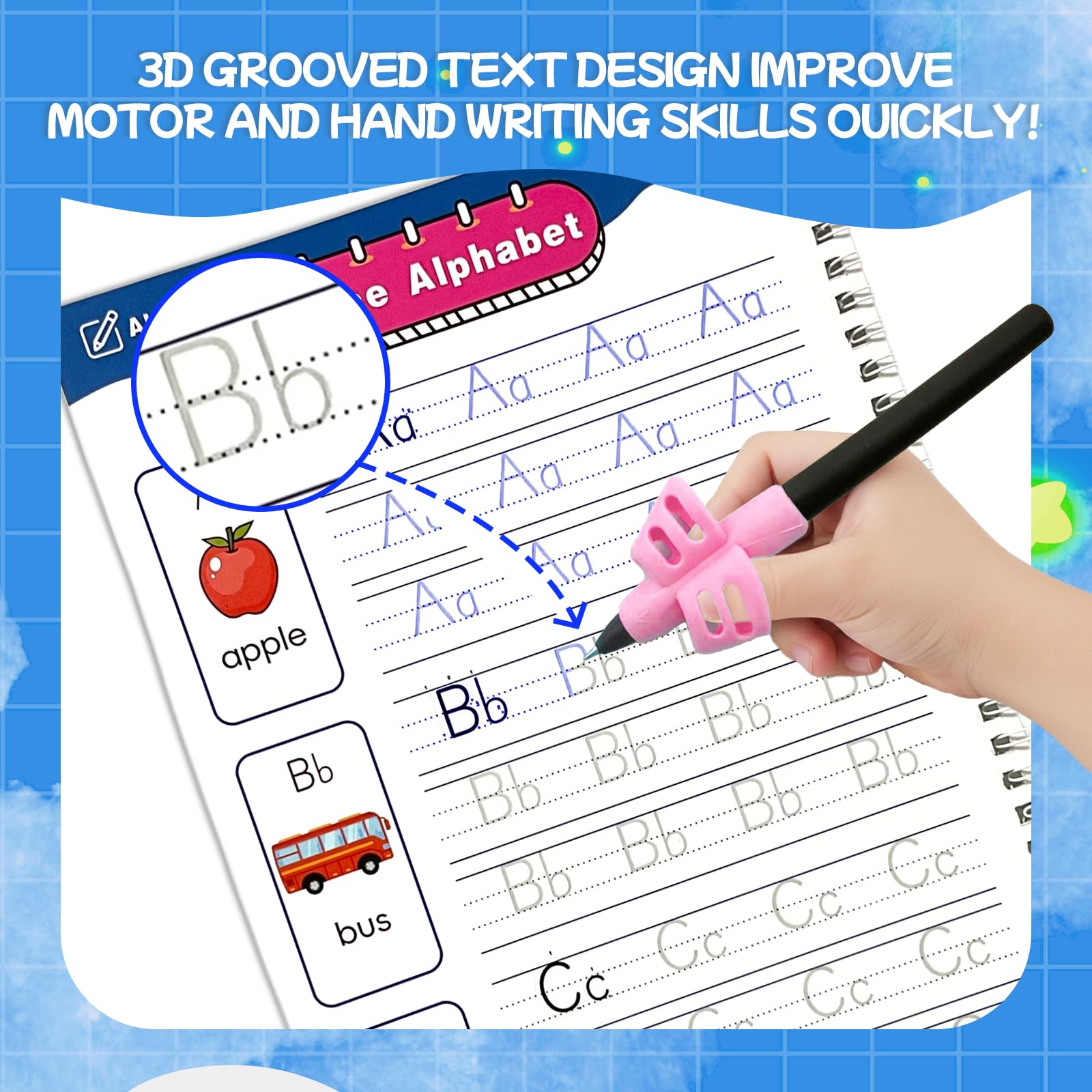 Bdcytherial silicone grips provide comfortable writing during learning sessions