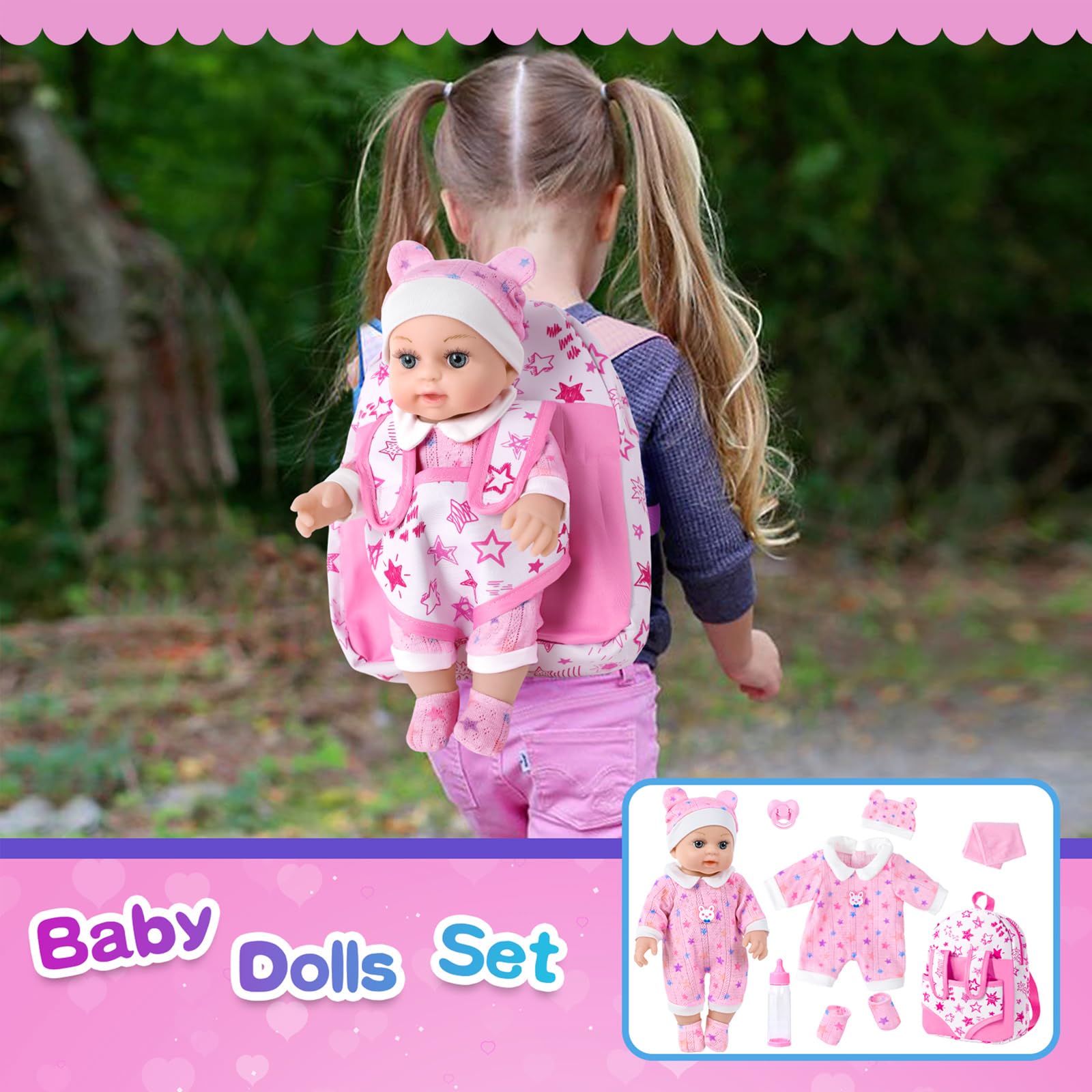 BDDOLL 12in baby doll hats complete the warm accessories set.