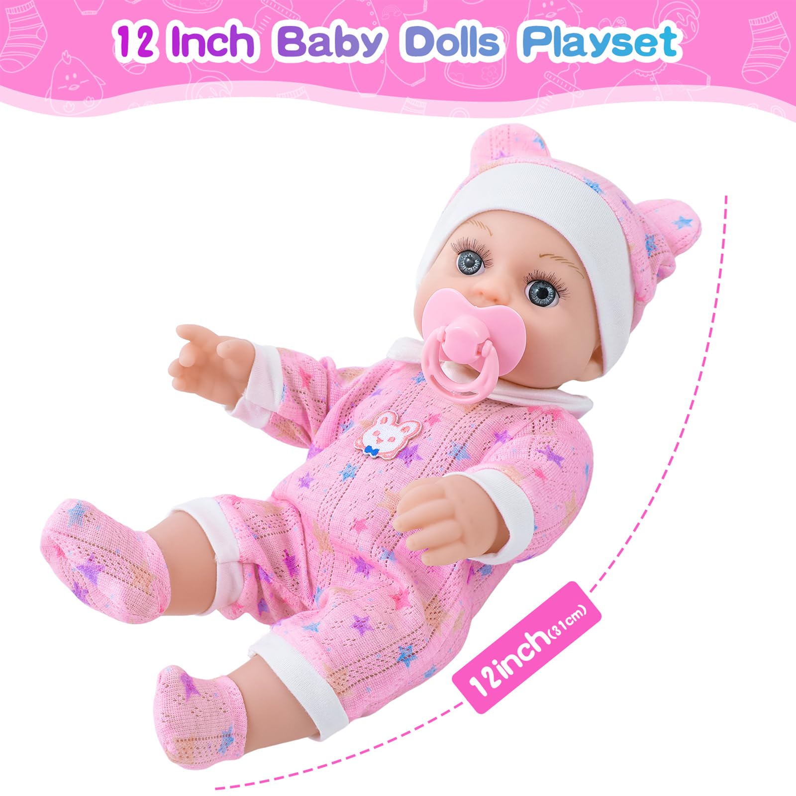 BDDOLL 12in baby doll washcloth enhances nurturing bath-time play.