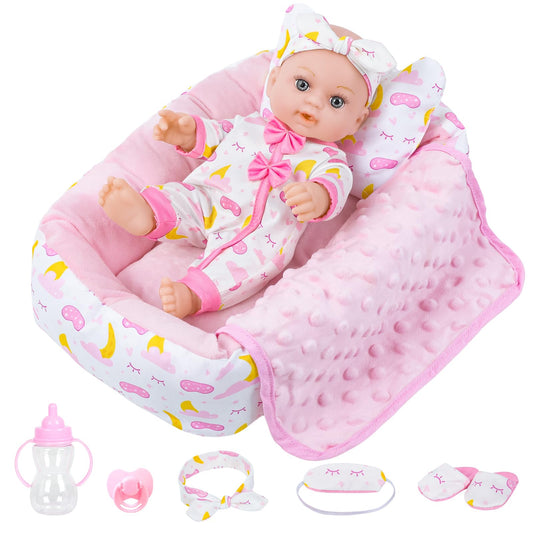 BDDOLL 12-inch doll crib playset for imaginative playtime.