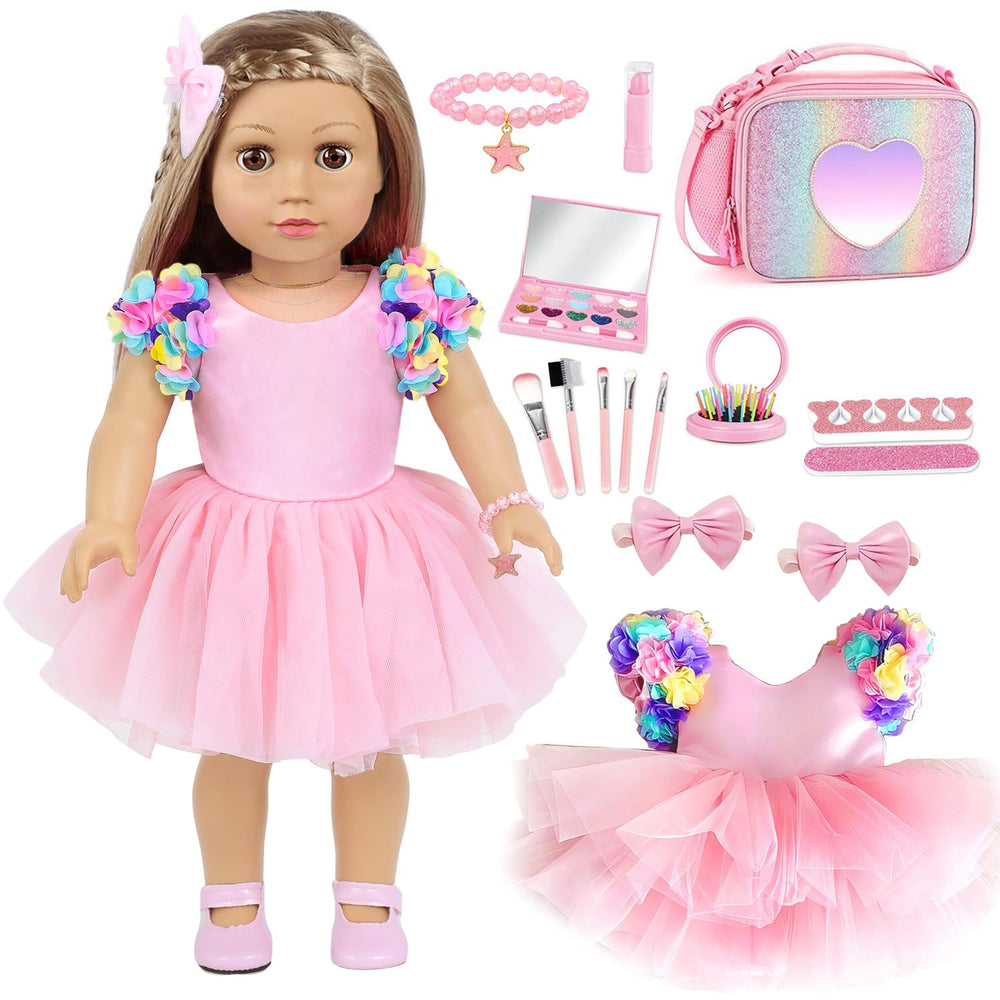 BDDOLL American 18-inch doll makeup set with skirt and bag for imaginative dress-up play.