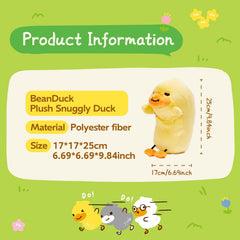 B.Duck Posture Pal plush on desk shows velvety fabric and soft texture.