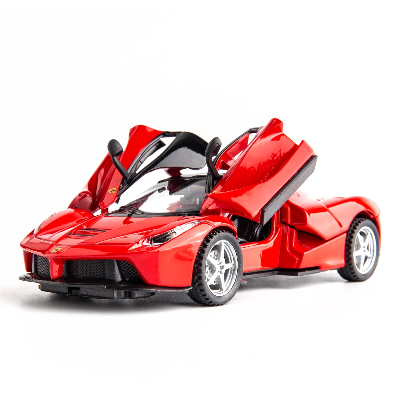 BDTCTK 1:32 Farrari pullback car front view with durable metal body for pretend play.