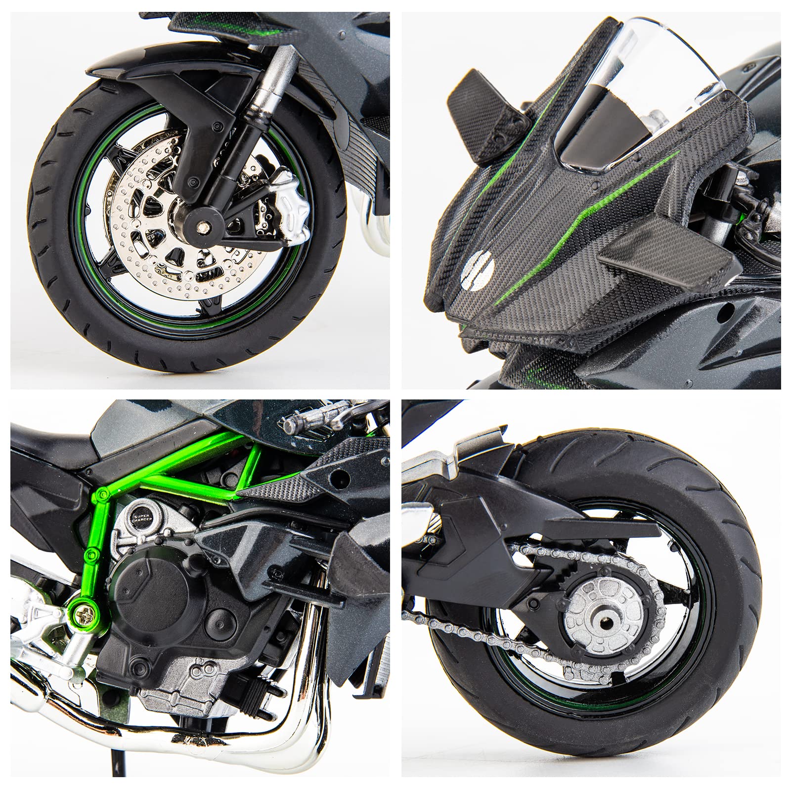 BDTCTK Ninja H2R diecast side-view highlighting suspension realism