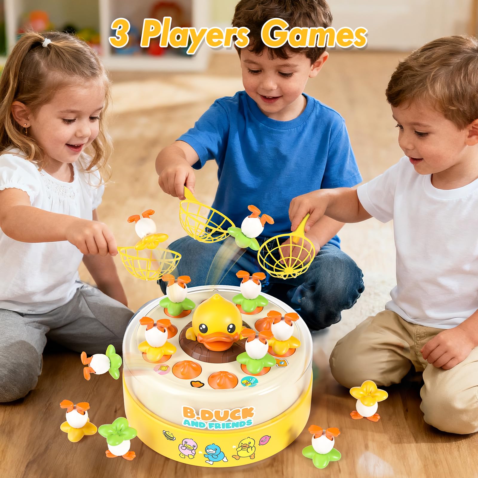 B.Duck Catch and Bounce duck toy bright figure engages kids during playtime.