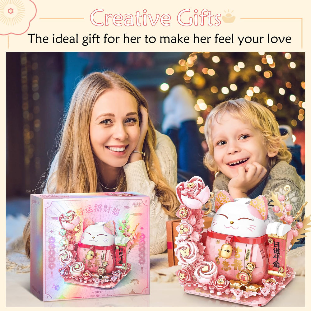 BDXEJV Lucky Cat compatibility, bricks fit with Lego for versatile builds.