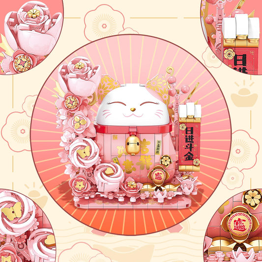 BDXEJV Lucky Cat build, scroll, bells and ingots, enhances festive classroom or playroom decor.