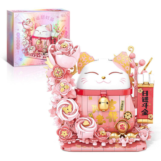 BDXEJV Lucky Cat set, pink cat with flowers, promotes imaginative play.