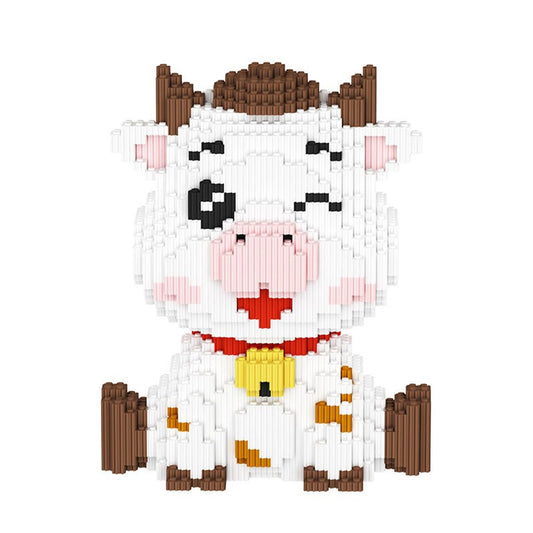 BDYDT dairy cattle micro building blocks set assembly shows a detailed cattle model for creative stress-relief projects.