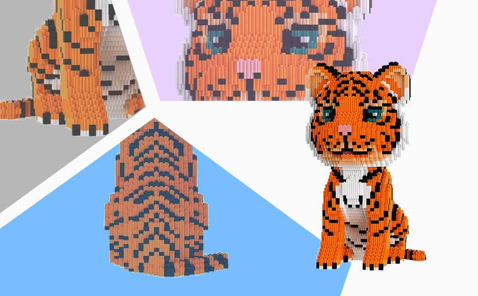 BDYDT tiger micro blocks on display shelf as a stunning 3D art.