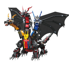 BDYDT Dragon Series Dark Three Headed Dragon King assembly showing colorful heads and broad wings.
