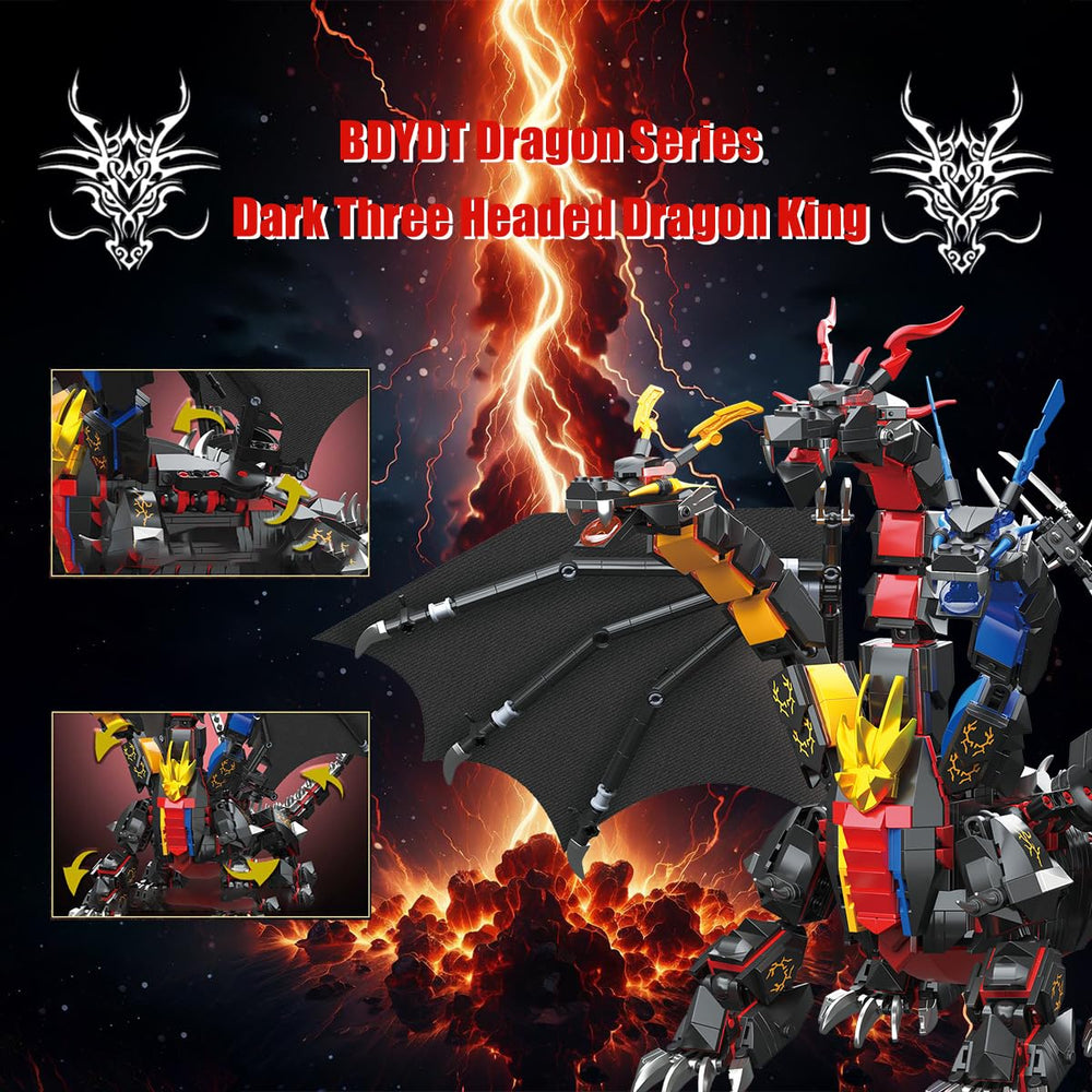 BDYDT Dragon Series Dark Three-Headed Dragon King Building Blocks