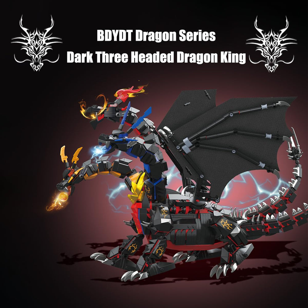 BDYDT Dragon Series Dark Three-Headed Dragon King Building Blocks