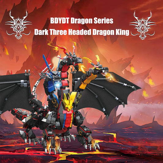 BDYDT Dragon Series Dark Three Headed Dragon King wings highlight the dramatic silhouette for display.