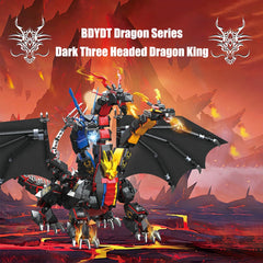 BDYDT Dragon Series Dark Three Headed Dragon King wings highlight the dramatic silhouette for display.