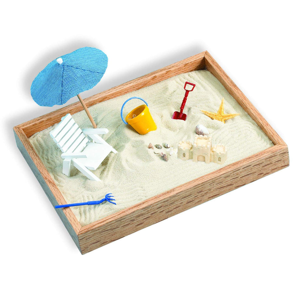 Be Good Company Executive Sandbox on a desk showing a calming beach scene