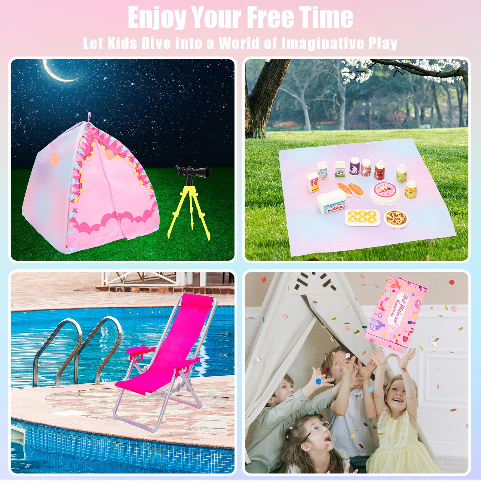 BEABARZA tent and chair create a cozy campsite scene for dolls.