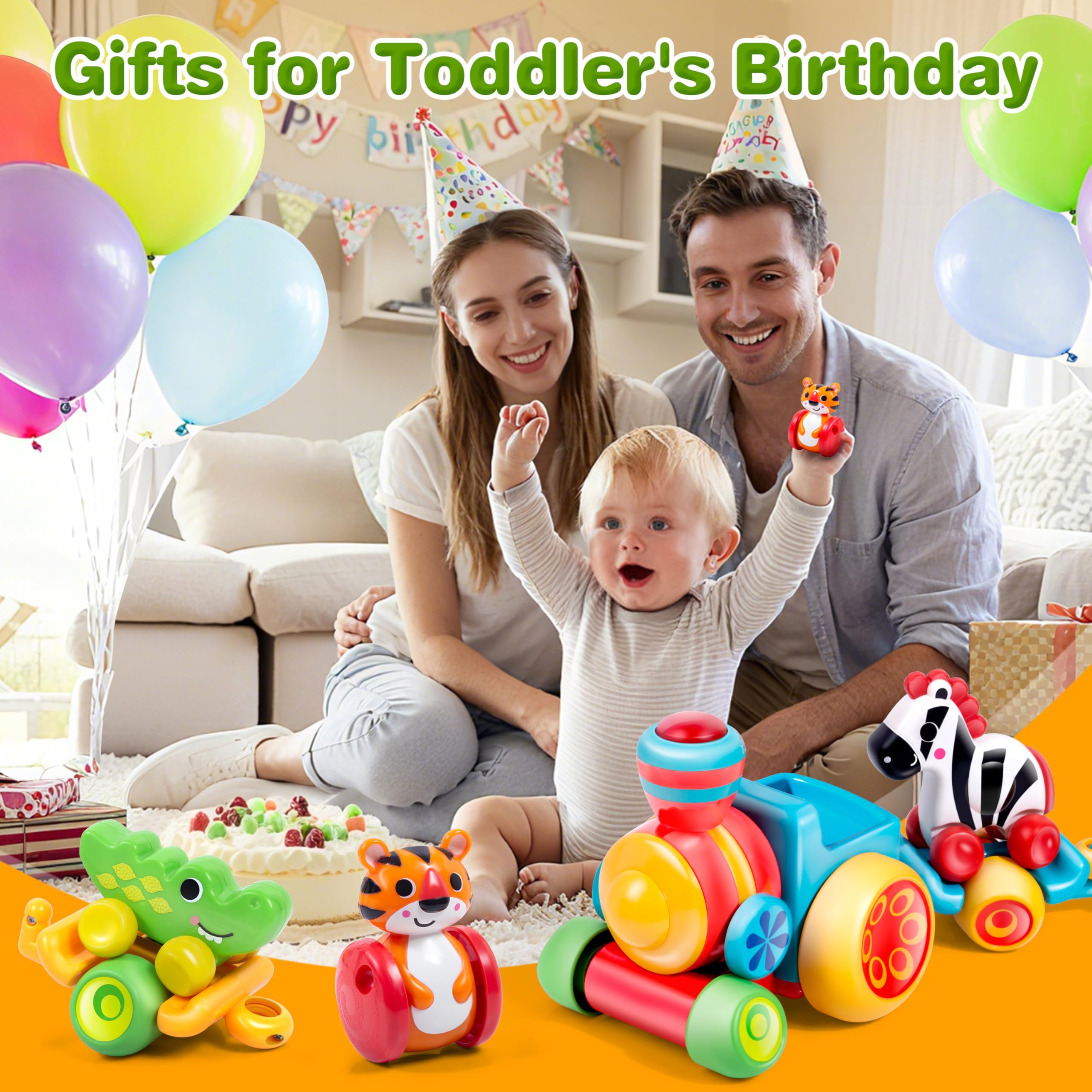 Beacron push-pull train toy supports hand-eye coordination during play.