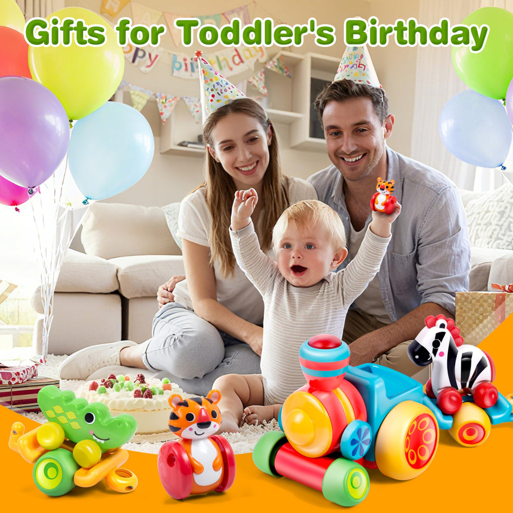 Beacron push-pull train toy supports hand-eye coordination during play.