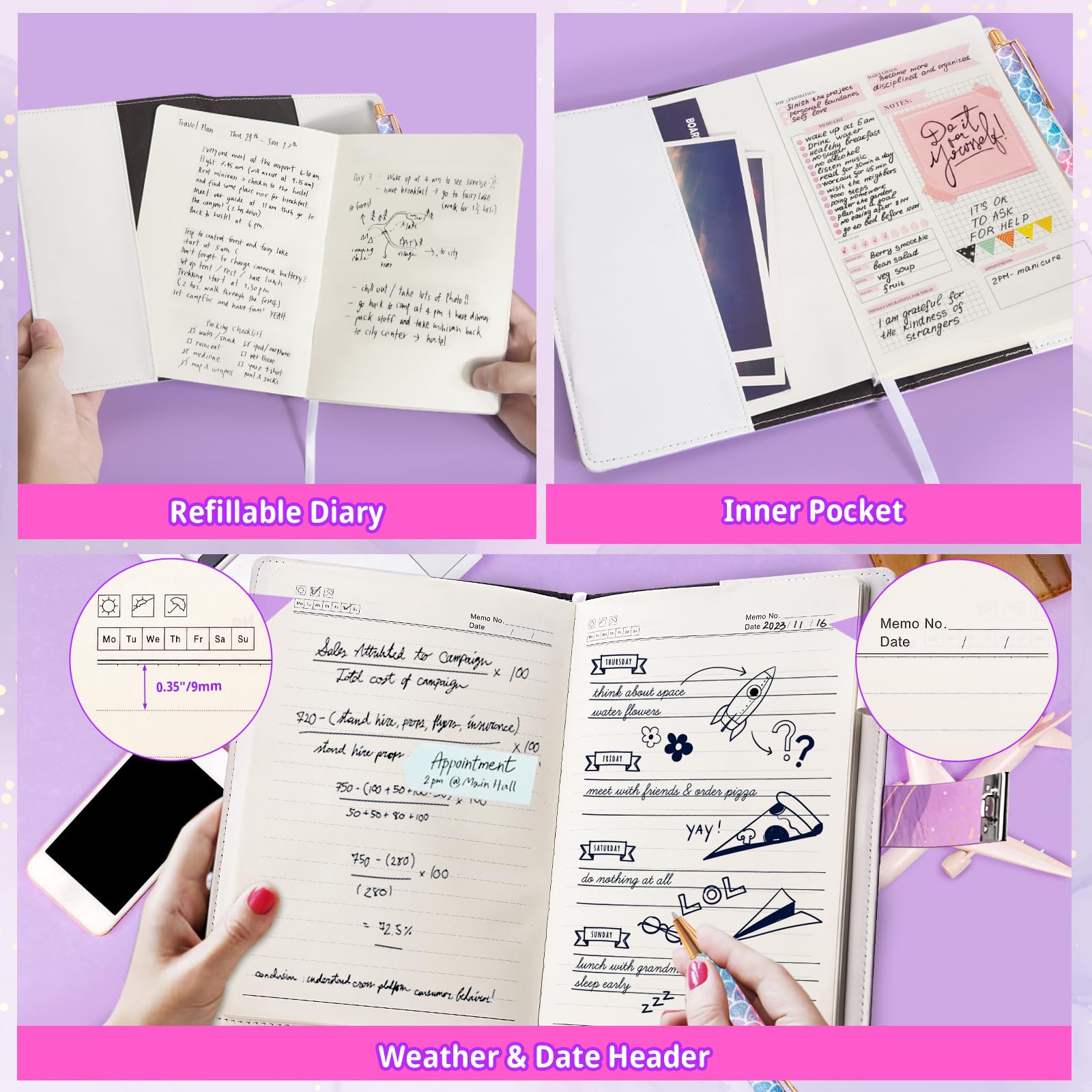 Beadsky Diary interior pockets hold cards and coins for on-the-go use