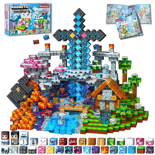 Beamryx 150pcs magnetic blocks form a forest scene for imaginative play.