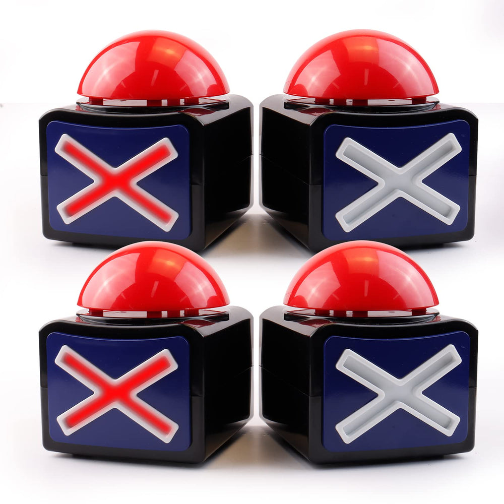 Bean Lieve 4Pack buzzer with red light on table signaling a trivia moment