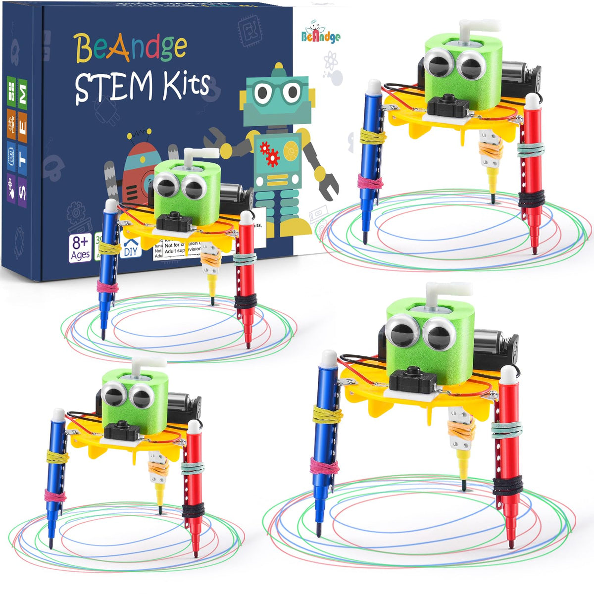 BeAndge bulk STEM kits with doodling robots for classroom projects.