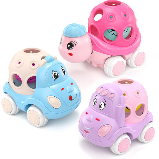 BeAndge pink turtle car with a soft rattle for easy grasp and sensory fun.