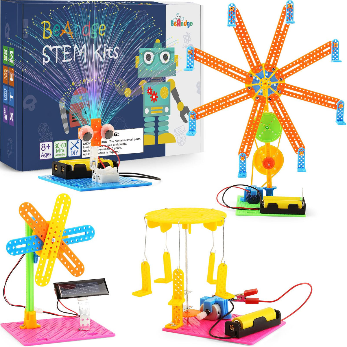 BeAndge STEM kit amusement park Ferris wheel demonstrates pulley-powered motion for hands-on exploration.