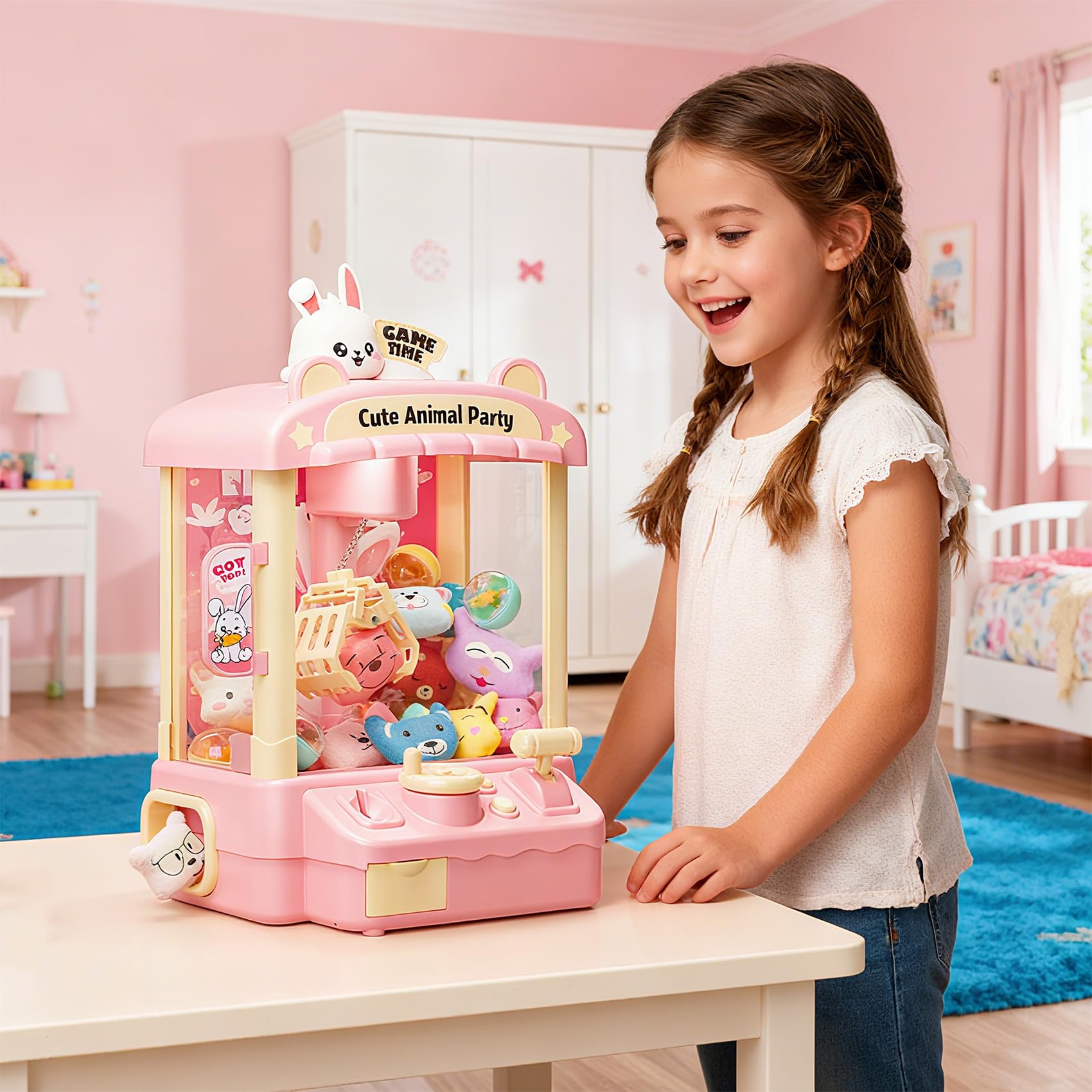 Bearbao Claw Machine showing ten stuffed animals for prize-filled playtime.