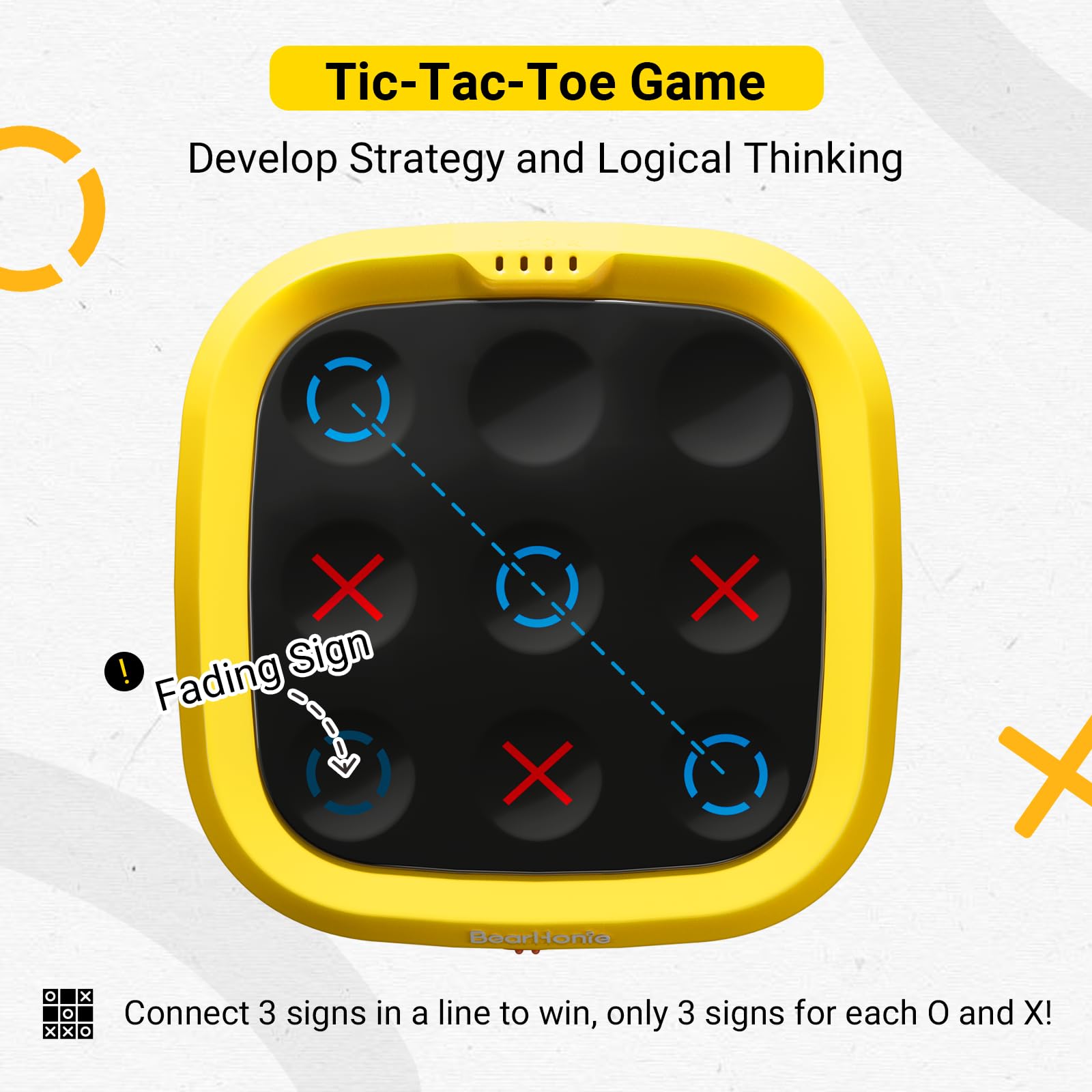 BearHonie 4-in-1 handheld Tic Tac Toe side view, compact family companion.