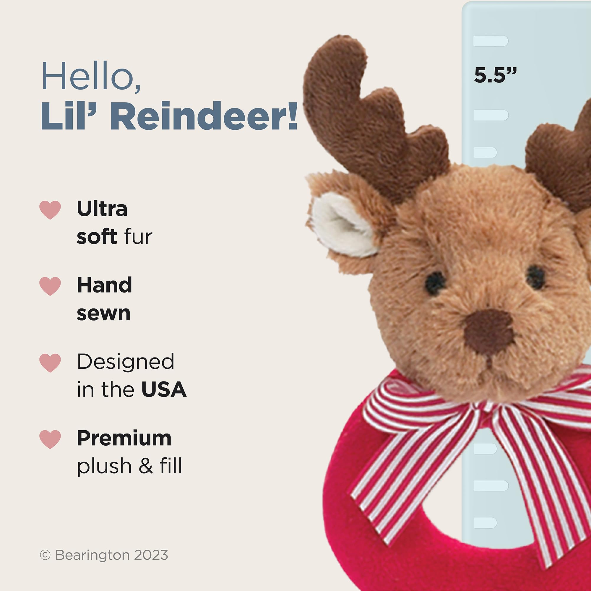 Bearington Baby Lil’ Reindeer rattle demonstrates the gentle sound for babies.